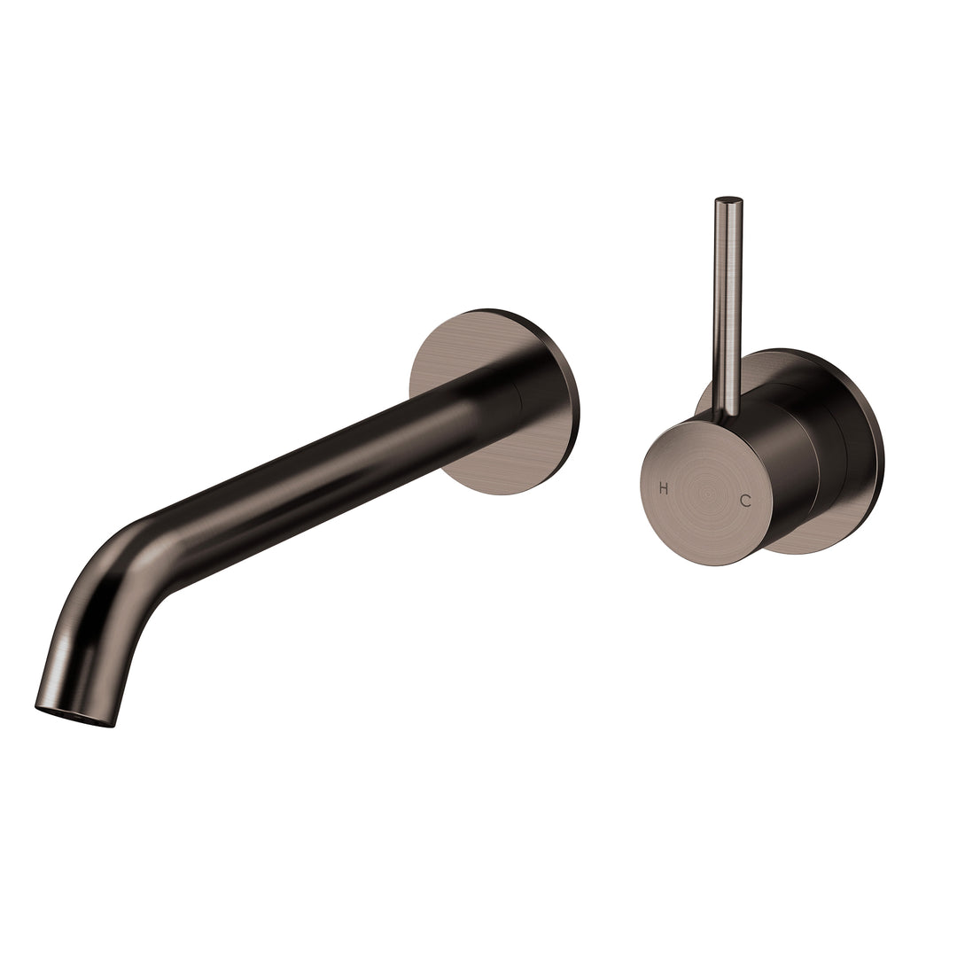 Axus Pin Wall Mount Basin Mixer Spout Lever Up Dark Bronze / 220mm x 22mm