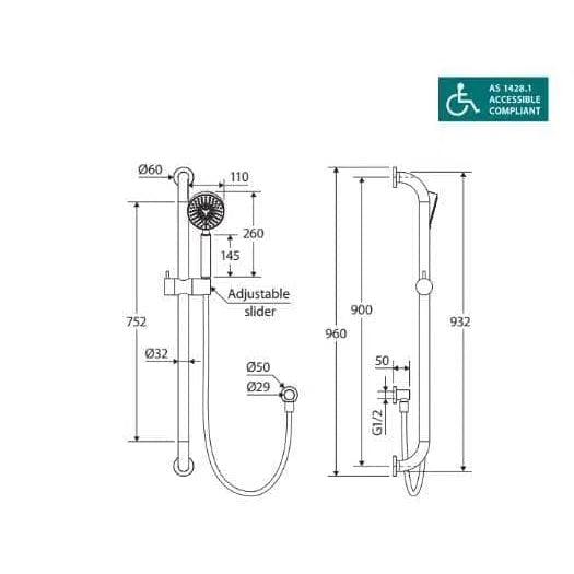 Fienza Stella Care Rail Shower - Chrome