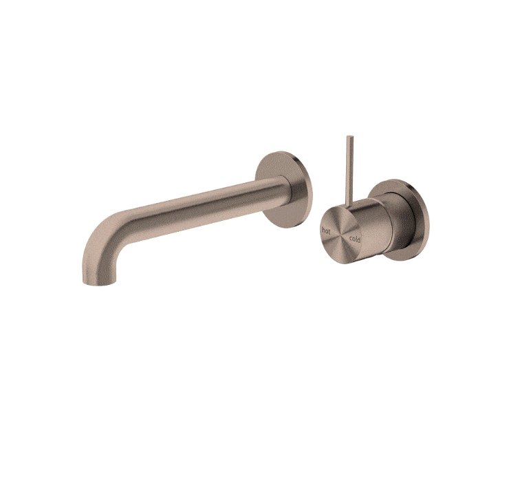 Wall Mixer Nero Tapware MECCA WALL BASIN MIXER SEPARATE BACK PLATE HANDLE UP 185MM SPOUT BRUSHED BRONZE