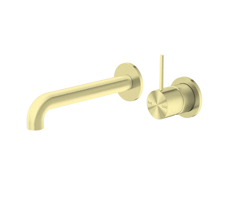 Wall Mixer Nero Tapware MECCA WALL BASIN MIXER SEPARATE BACK PLATE HANDLE UP 230MM SPOUT BRUSHED GOLD