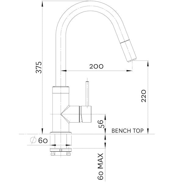 Methven Culinary Gooseneck Pull Out Sink Mixer - Design 10