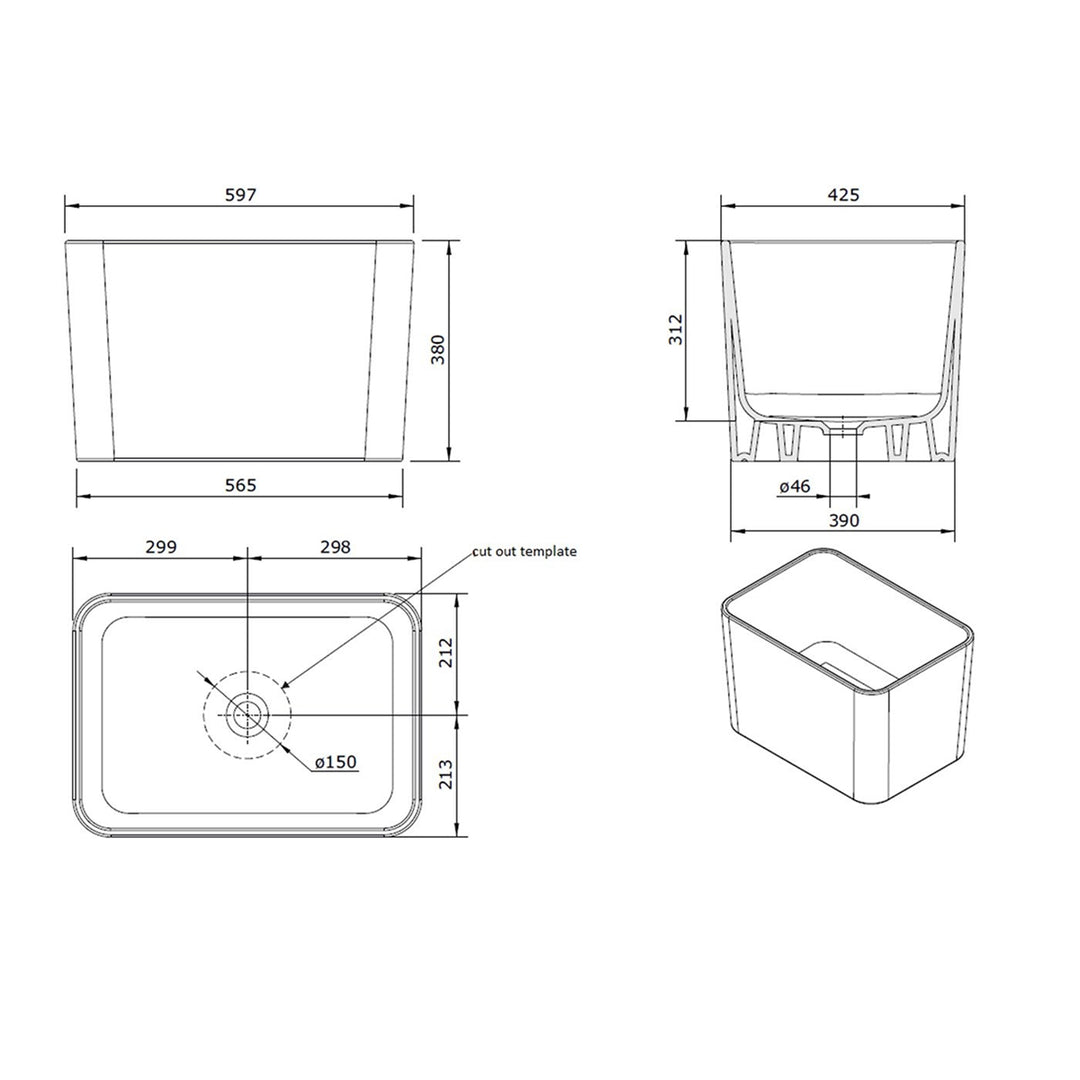 Turner Hastings Tribo 60x42 Fireclay Butler Sink - Design 10