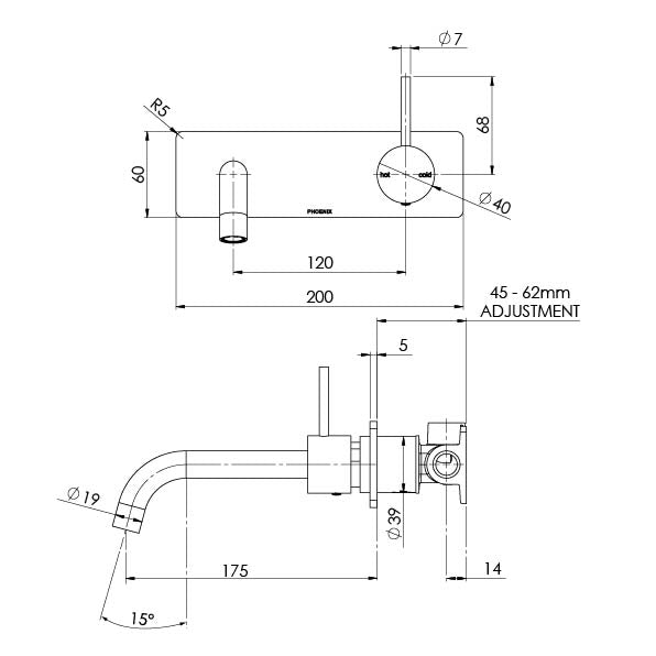 Phoenix Vivid Slimline Up Basin / Bath Wall Mixer Set – Lead Free - Design 10