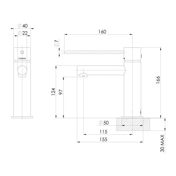 Phoenix Vivid Slimline Basin Mixer with Extended Lever – Lead Free - Design 10