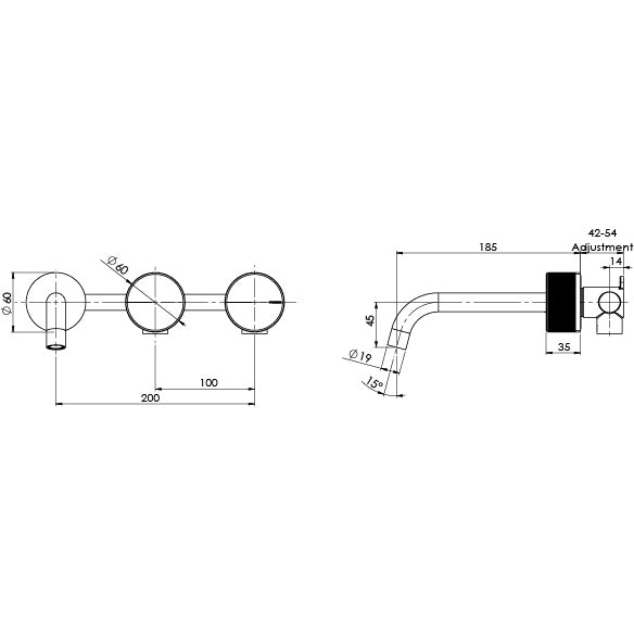 Phoenix Axia Wall Basin / Bath Curved Outlet Hostess Set 180mm - Design 10