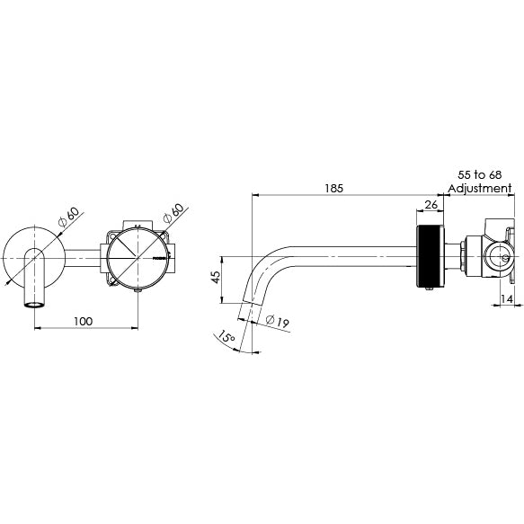 Phoenix Axia Wall Basin / Bath Curved Outlet Mixer Set 180mm – Lead Free - Design 10