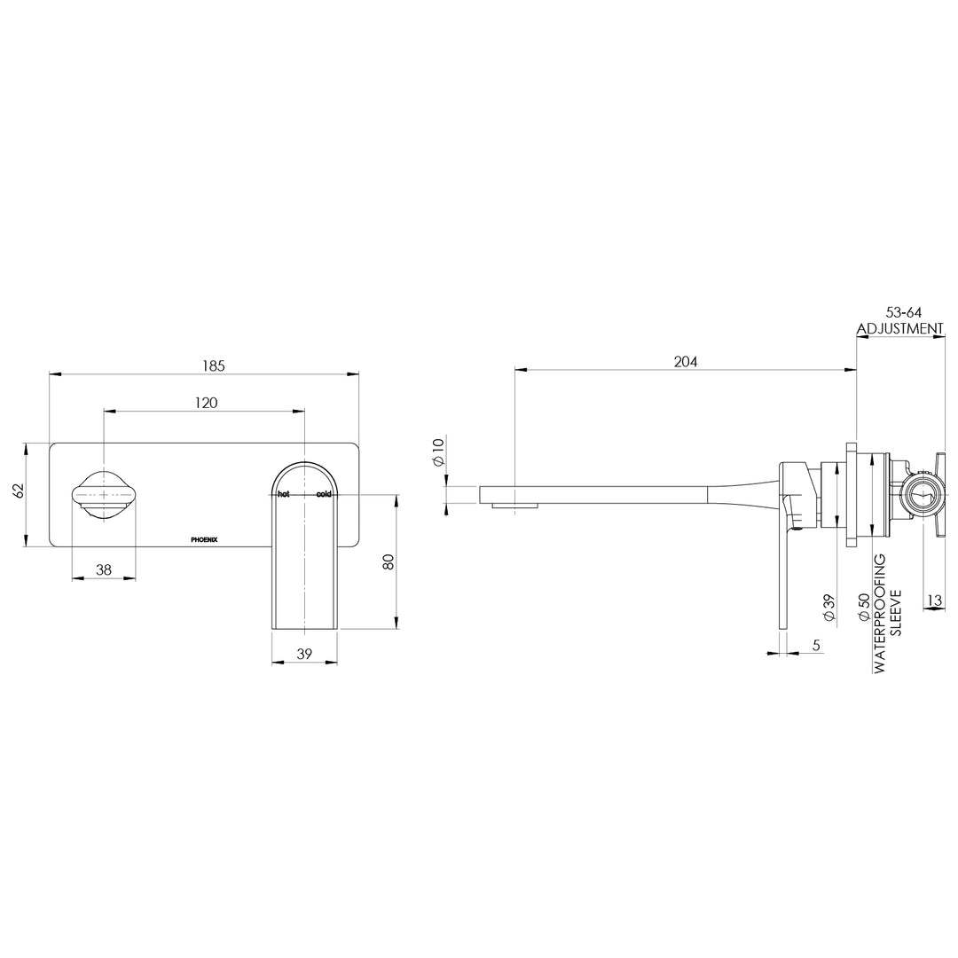 Phoenix Teel SwitchMix Wall Basin / Bath Mixer Set 200mm (Fit-Off Kit Only) - Design 10