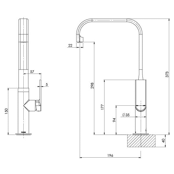 Phoenix Teel Sink Mixer 200mm Squareline – Lead Free - Design 10