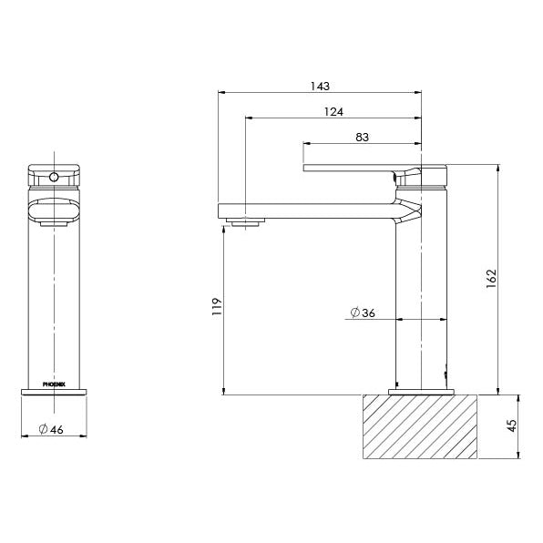 Phoenix Teel Basin Mixer – Lead Free - Design 10