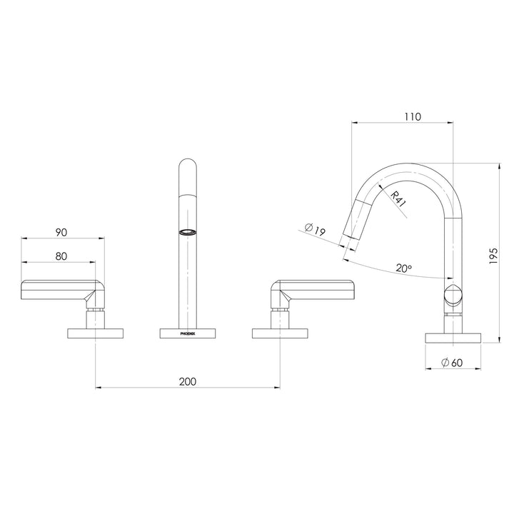 Phoenix Vivid Slimline Plus Lever Basin Set – Lead Free - Design 10