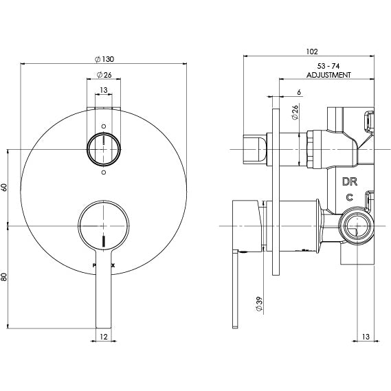 Phoenix Lexi MKII SwitchMix Shower / Bath Diverter Mixer (Complete Kit) - Design 10