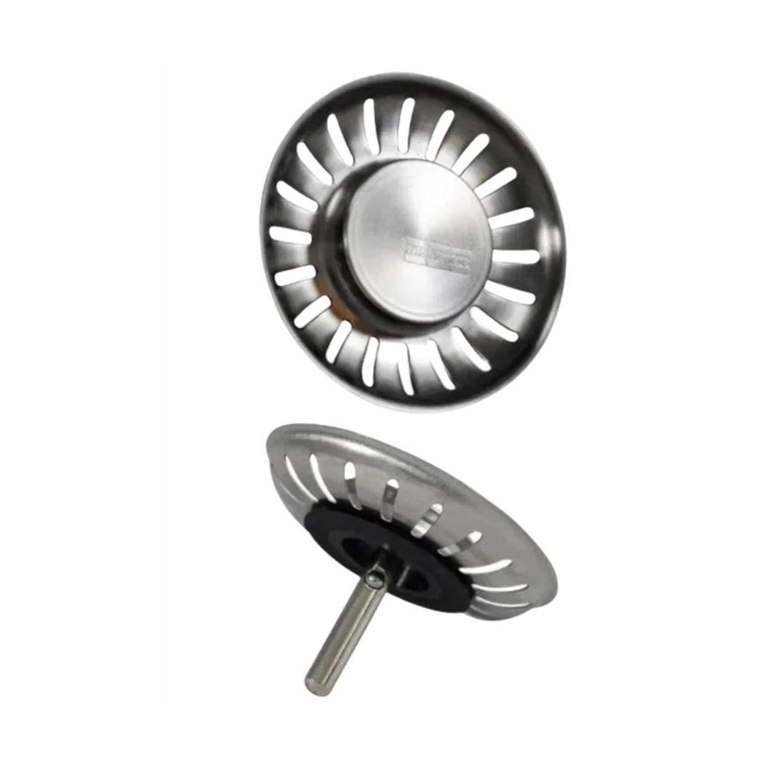 Franke Basket Waste Plug WP669 showing a chrome kitchen sink waste with basket strainer and plug for drainage.