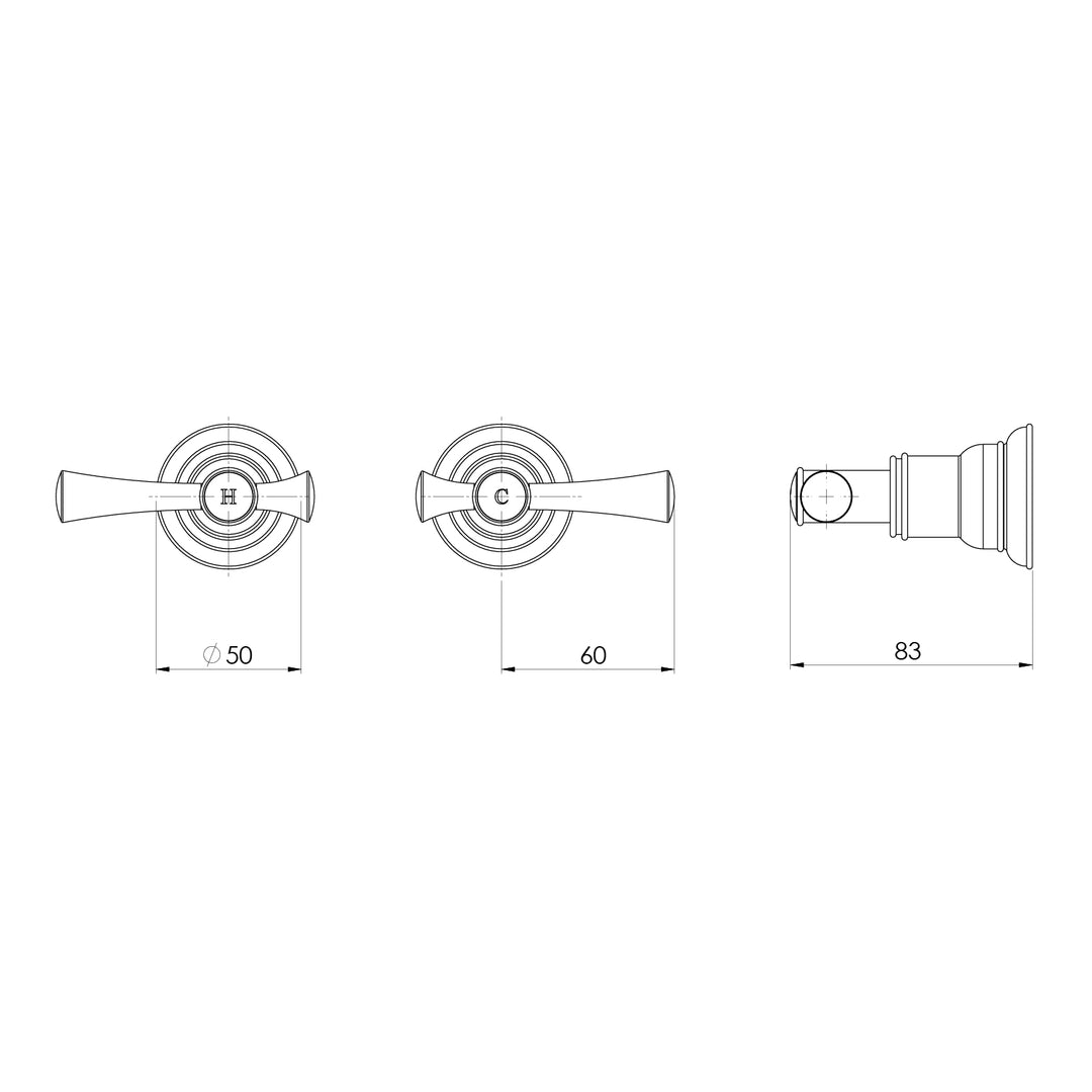 Phoenix Cromford Wall Top Assemblies 15mm Extended Spindles – Lead Free - Design 10