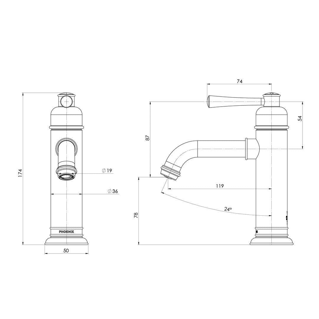 Phoenix Cromford Basin Mixer – Lead Free - Design 10
