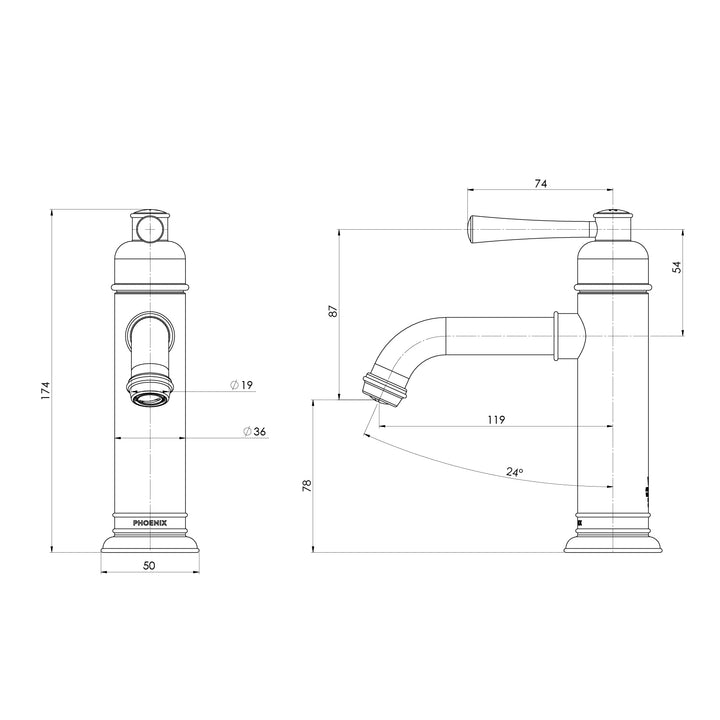 Phoenix Cromford Basin Mixer – Lead Free - Design 10