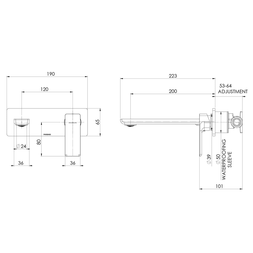 Phoenix Gloss MKII SwitchMix Wall Basin / Bath Mixer Set (Fit-Off Kit Only) – Lead Free - Design 10