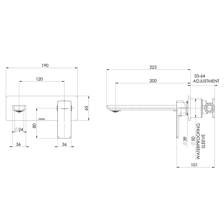 Phoenix Gloss MKII SwitchMix Wall Basin / Bath Mixer Set (Fit-Off Kit Only) – Lead Free - Design 10