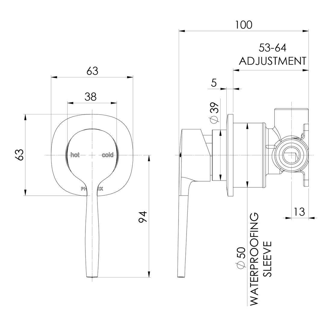 Phoenix Vask SwitchMix Shower Wall Mixer (Complete Kit) – Lead Free - Design 10