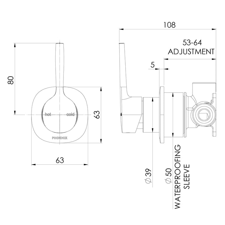 Phoenix Vask SwitchMix Shower Wall Mixer Pin Up (Complete Kit) – Lead Free - Design 10