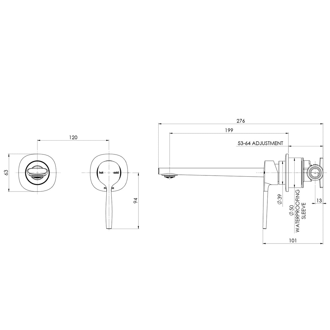 Phoenix Vask SwitchMix Wall Basin / Bath Mixer Set (Fit-Off Kit Only) – Lead Free - Design 10
