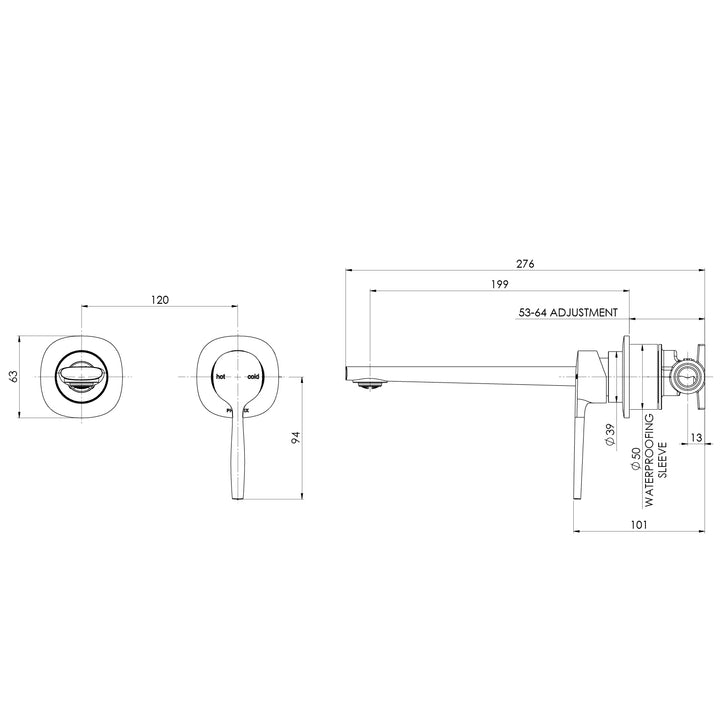 Phoenix Vask SwitchMix Wall Basin / Bath Mixer Set (Fit-Off Kit Only) – Lead Free - Design 10