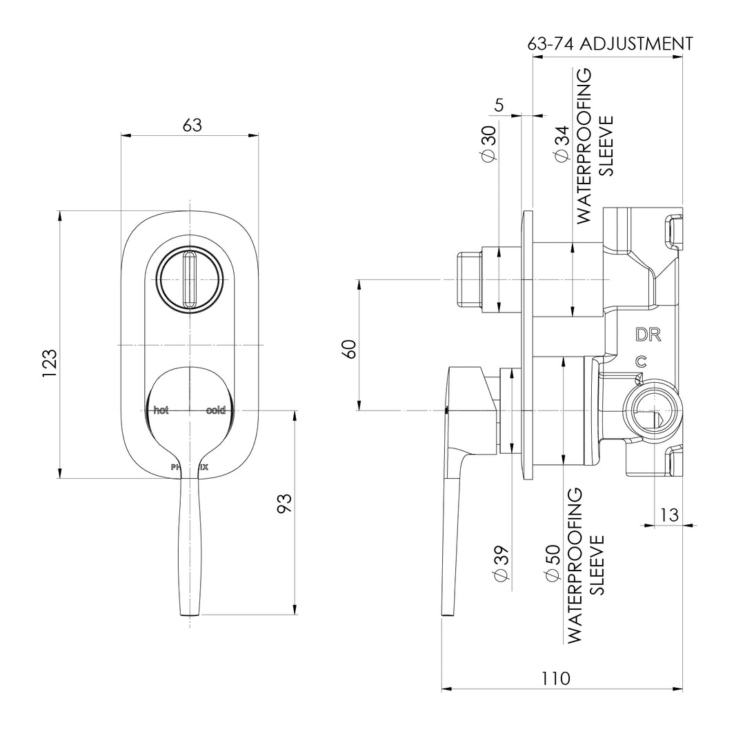 Phoenix Vask SwitchMix Shower Bath Diverter Mixer (Fit-Off Kit Only) – Lead Free - Design 10