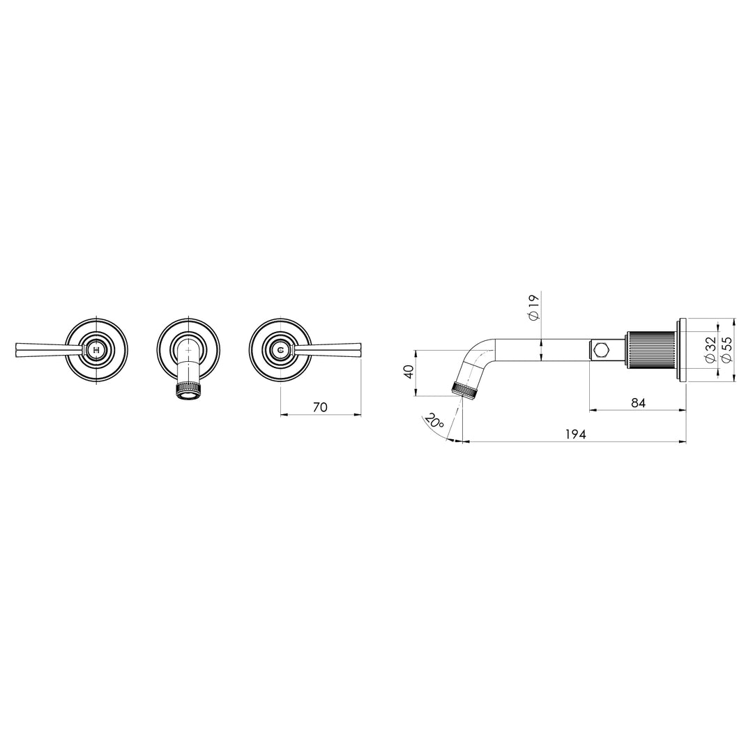 Phoenix Wiltern Wall Basin / Bath Tap Set - Design 10