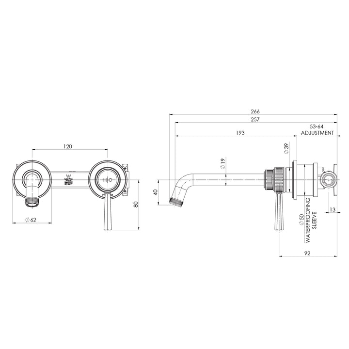 Phoenix Wiltern SwitchMix Wall Basin / Bath Mixer Set (Fit-Off Kit) - Design 10