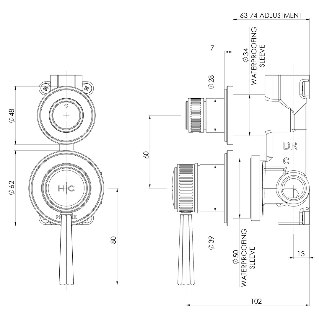 Phoenix Wiltern SwitchMix Shower / Bath Diverter Mixer (Complete Kit) - Design 10