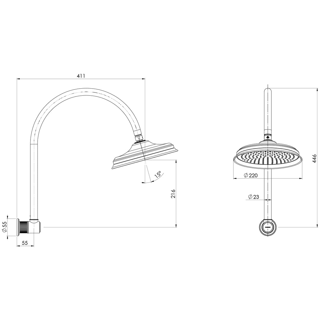 Phoenix Wiltern High-Rise Shower Arm & Rose - Design 10