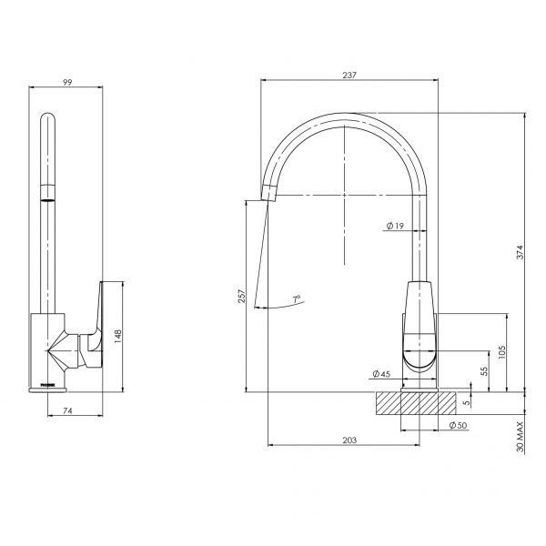 Phoenix Arlo Sink Mixer 200mm Gooseneck – Lead Free - Design 10