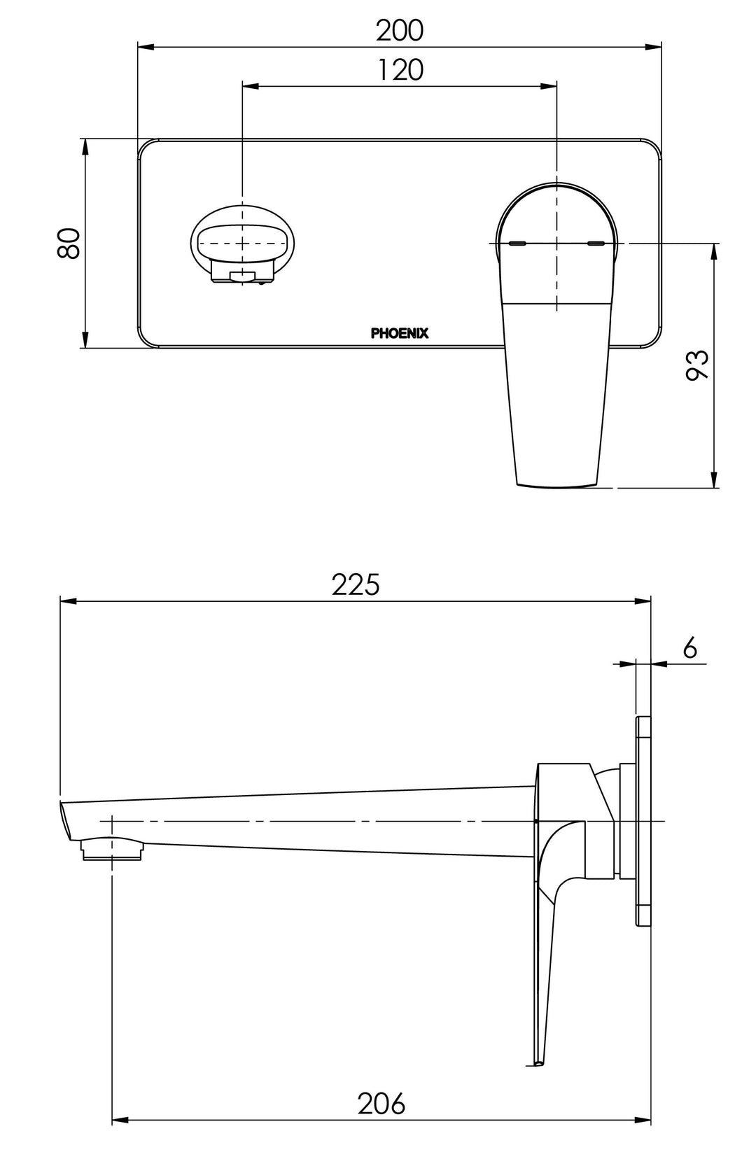 Phoenix Arlo Wall Basin / Bath Mixer Set 200mm Trim Kit Only – 6 Star – Lead Free - Design 10