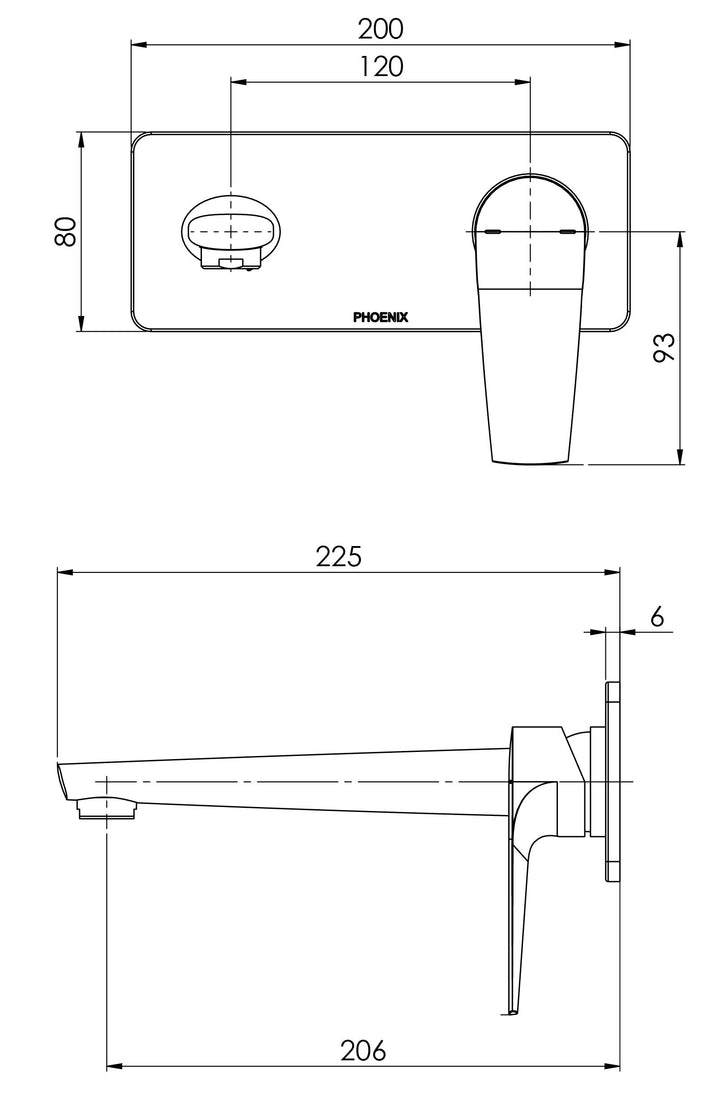 Phoenix Arlo Wall Basin / Bath Mixer Set 200mm Trim Kit Only – 6 Star – Lead Free - Design 10