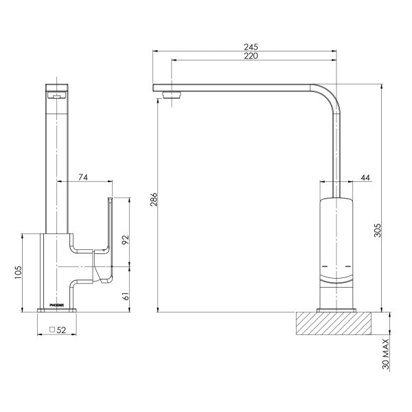 Phoenix Teva Sink Mixer 200mm Squareline – Lead Free - Design 10