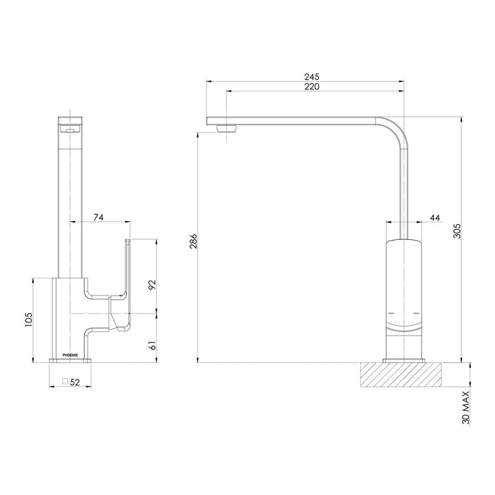 Phoenix Teva Sink Mixer 200mm Squareline – 6 Star – Lead Free - Design 10