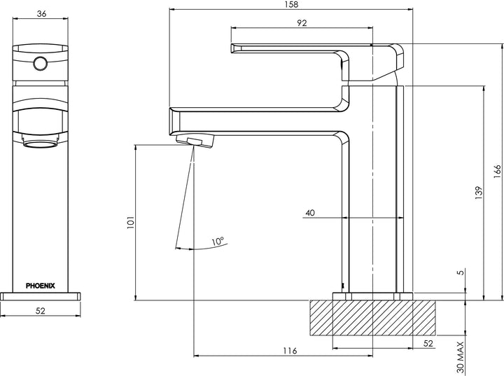 Phoenix Teva Basin Mixer – 6 Star – Lead Free - Design 10