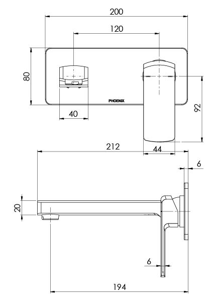 Phoenix Teva Wall Basin / Bath Mixer Set 200mm Trim Kit Only – 6 Star – Lead Free - Design 10
