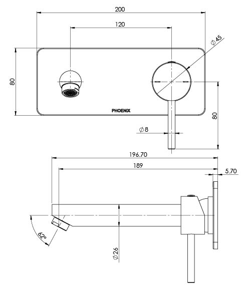 Phoenix Pina Wall Basin / Bath Mixer Set 180mm Trim Kit Only – 6 Star – Lead Free - Design 10