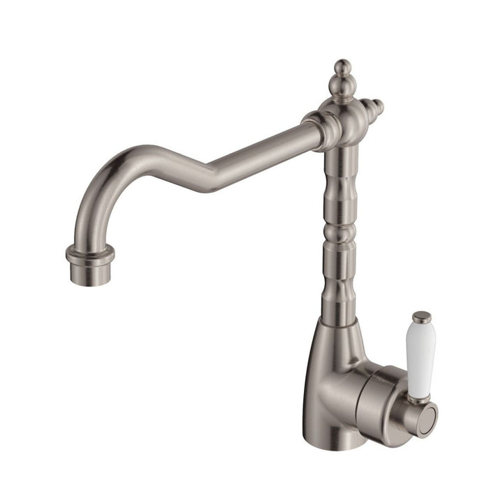 Fienza Eleanor Shepherds Crook White Handle Kitchen Sink Mixer