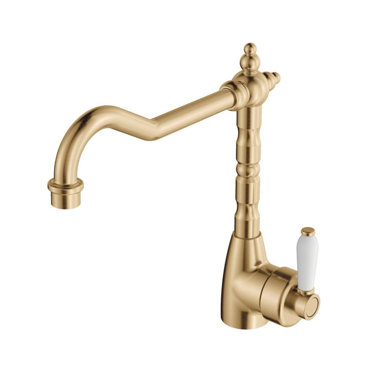 Fienza Eleanor Shepherds Crook White Handle Kitchen Sink Mixer