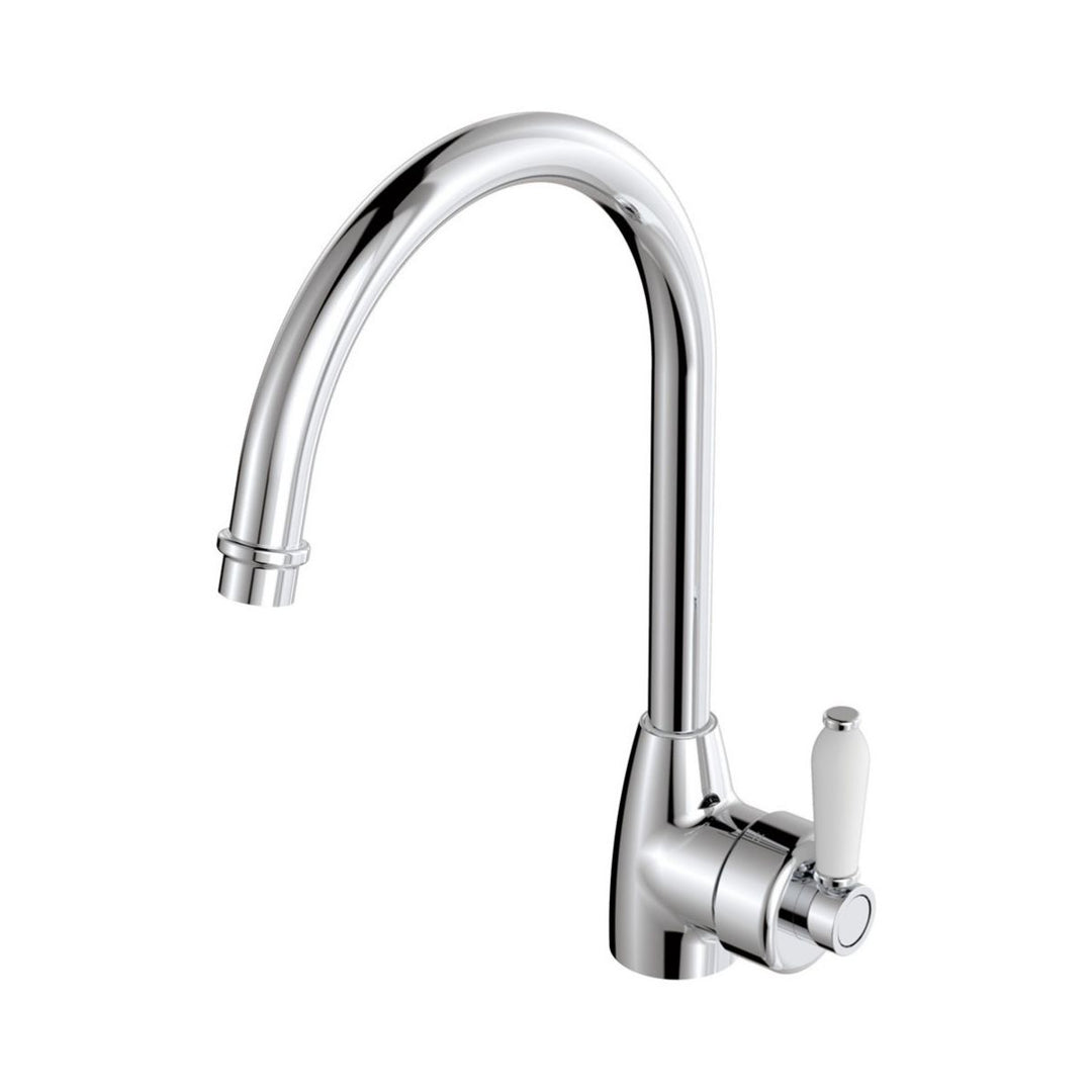 Fienza Eleanor Gooseneck White Handle Kitchen Sink Mixer