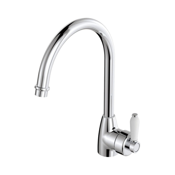 Fienza Eleanor Gooseneck White Handle Kitchen Sink Mixer