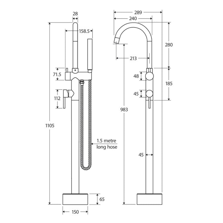 Fienza KAYA Floor Mounted Bath Mixer + Hand Shower