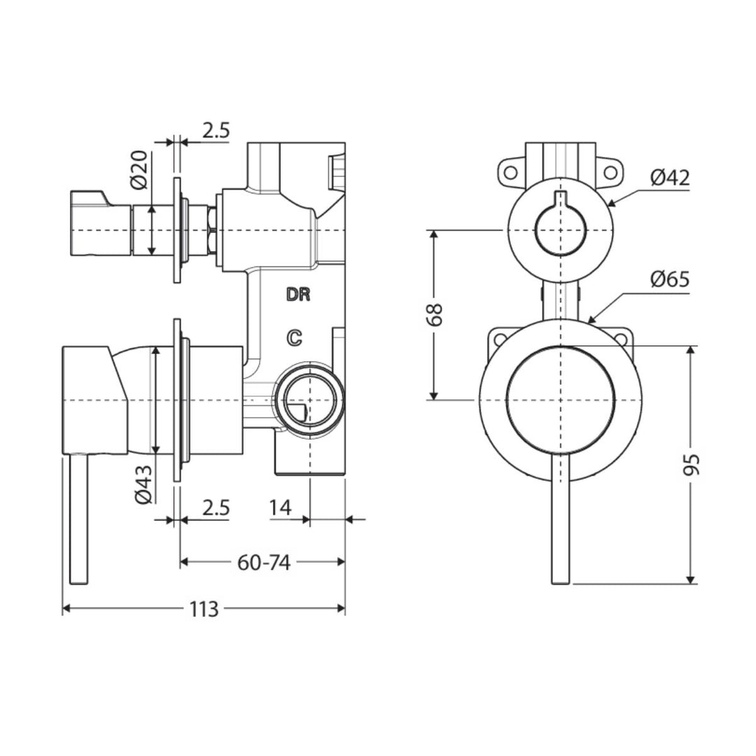Fienza Kaya Small Round Plate Lead Free Wall Diverter Mixer (Complete Kit)