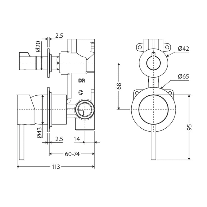 Fienza Kaya Small Round Plate Lead Free Wall Diverter Mixer (Complete Kit)