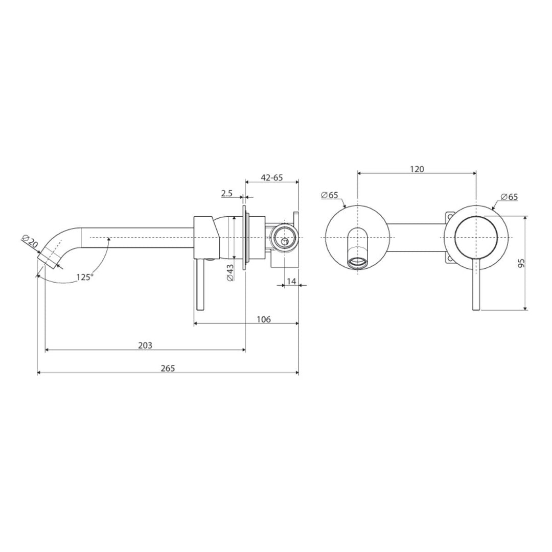 Fienza Kaya Basin/Bath Round Plate 200mm Lead Free Wall Mixer Set (Complete Kit)
