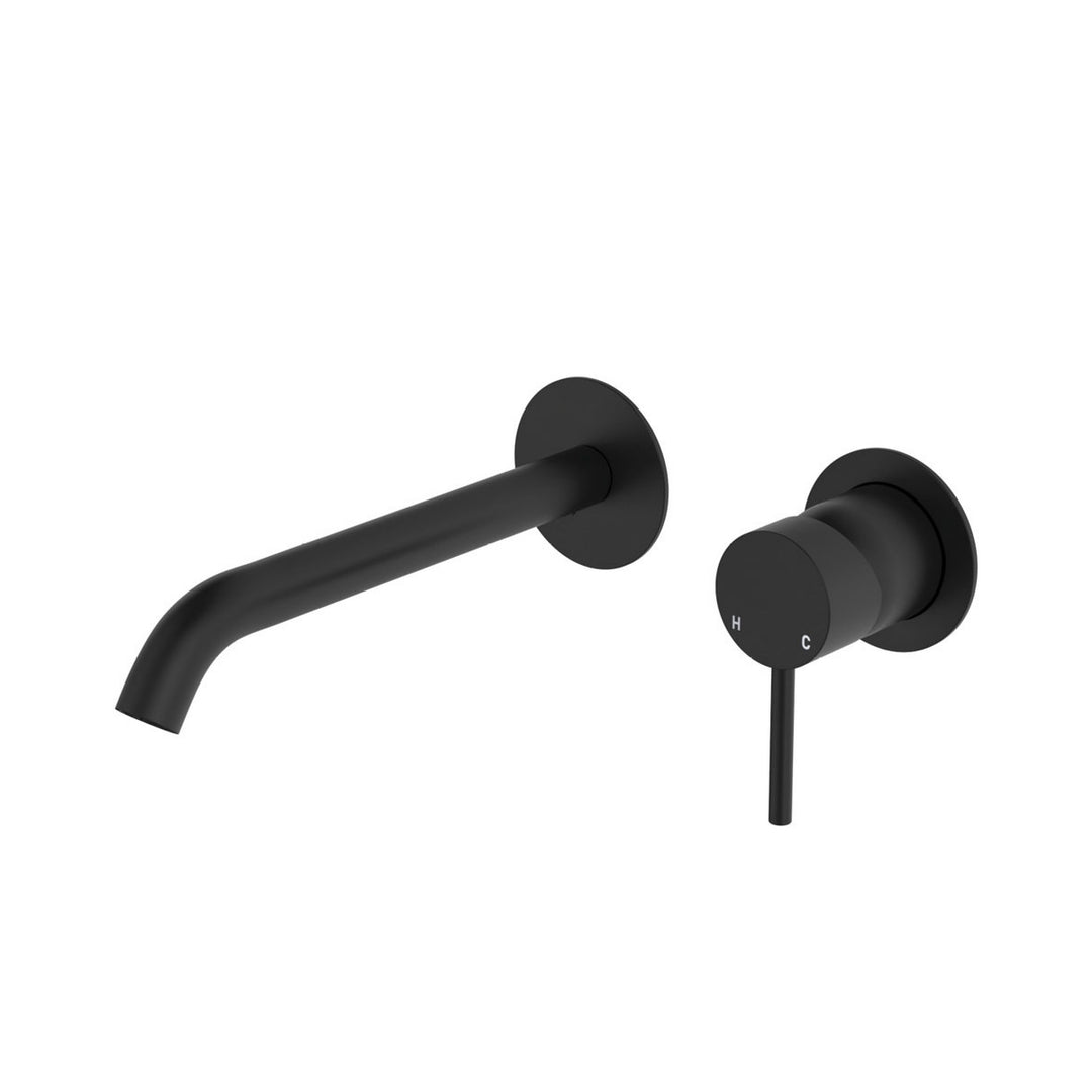 Fienza Kaya Basin/Bath Round Plate 200mm Lead Free Wall Mixer Set Matte Black