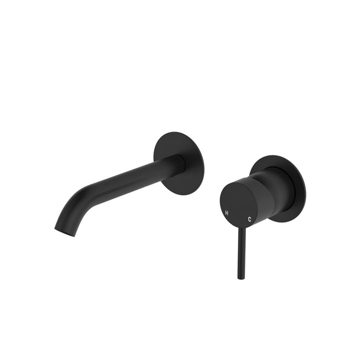 Fienza Kaya Basin/Bath Round Plate 160mm Lead Free Wall Mixer Set Matte Black