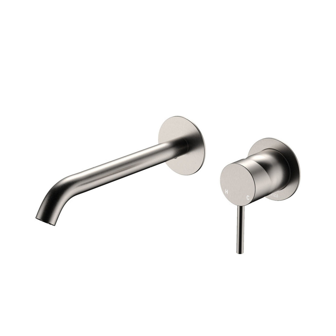 Fienza Kaya Basin/Bath Round Plate 200mm Lead Free Wall Mixer Set Brushed Nickel