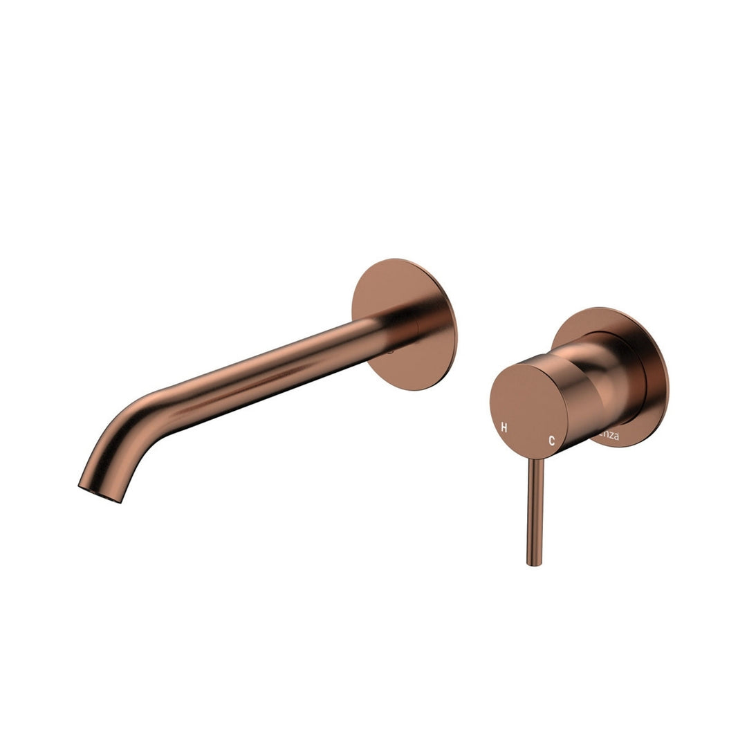 Fienza Kaya Basin/Bath Round Plate 200mm Lead Free Wall Mixer Set Brushed Copper